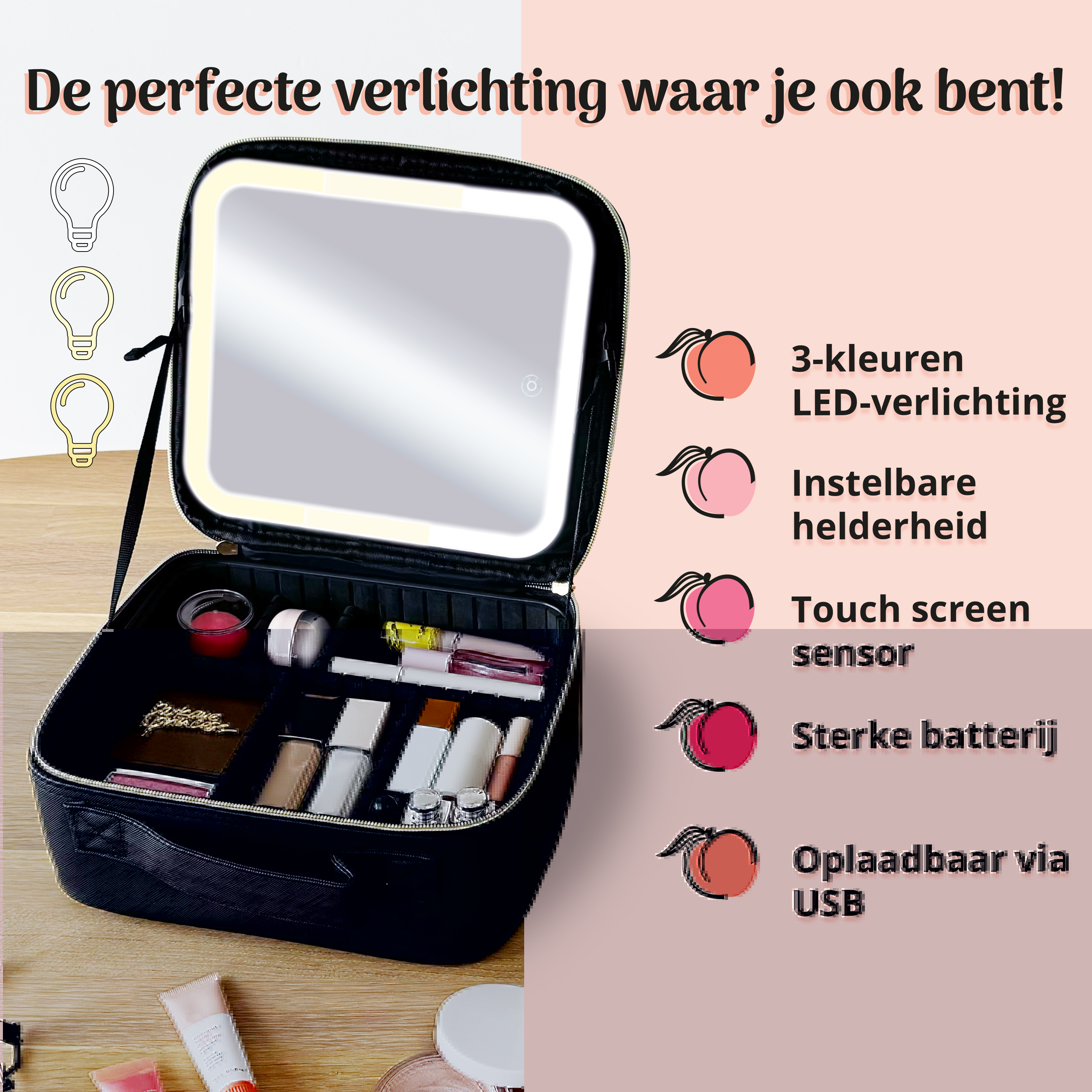 Make-up spiegel met een breed scala aan lichtstanden voor elke situatie