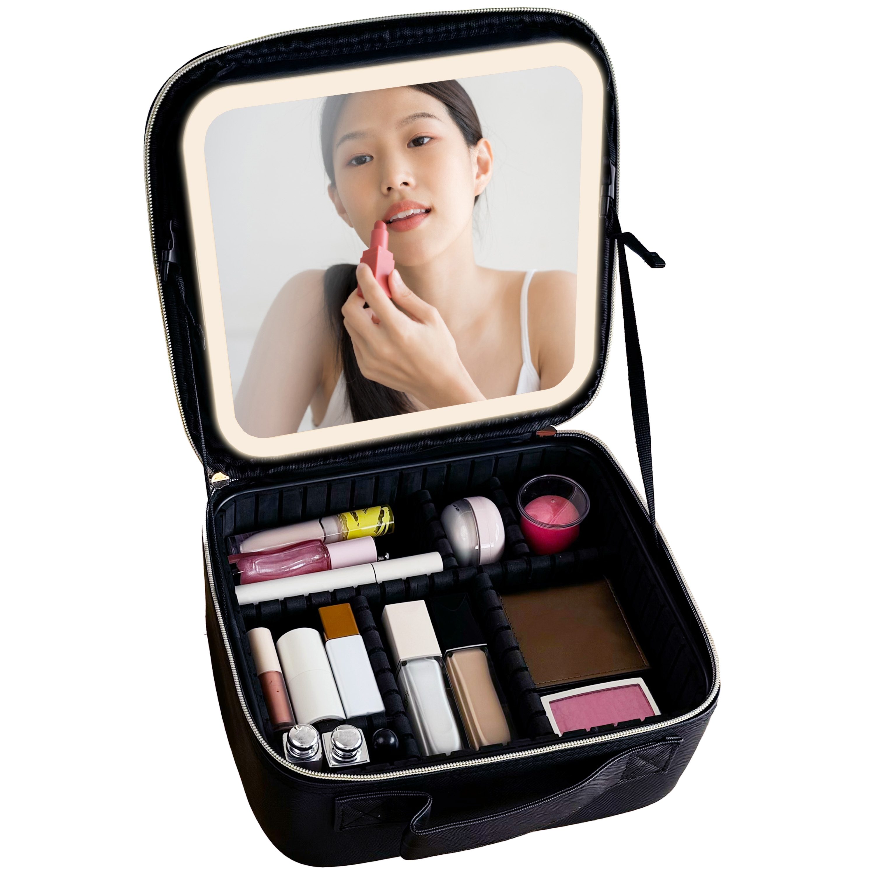 Was kann man in den Schminkkoffer mit LED-Spiegel legen?