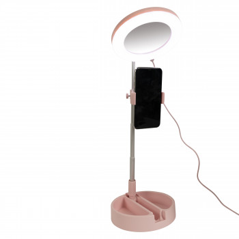 LED Make-up Mirror with Phone Holder - Pink